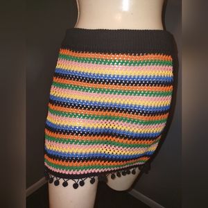 Clara Story Crochet Mini Skirt Multi Color Stripes Knit Medium